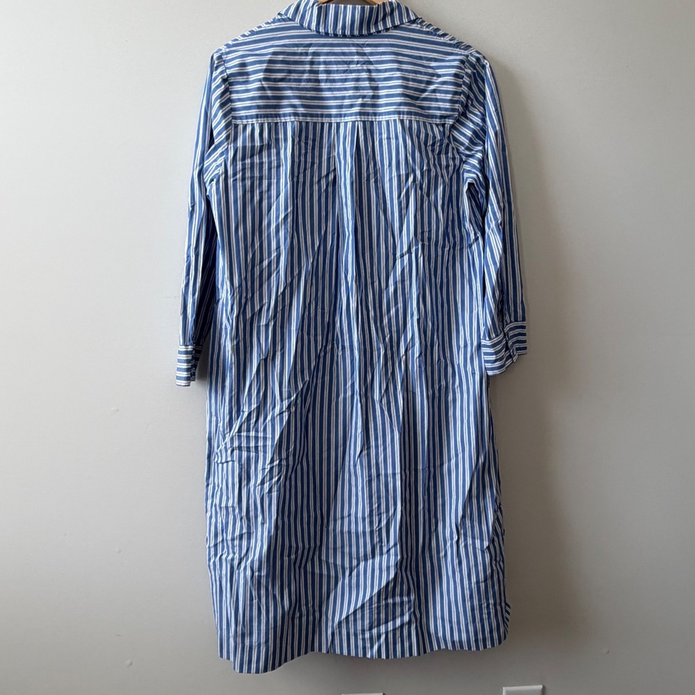 Johnny Was Blue White Striped Cotton Midi Shirt Dress Long Sleeve Small R36422-D - Picture 2 of 6